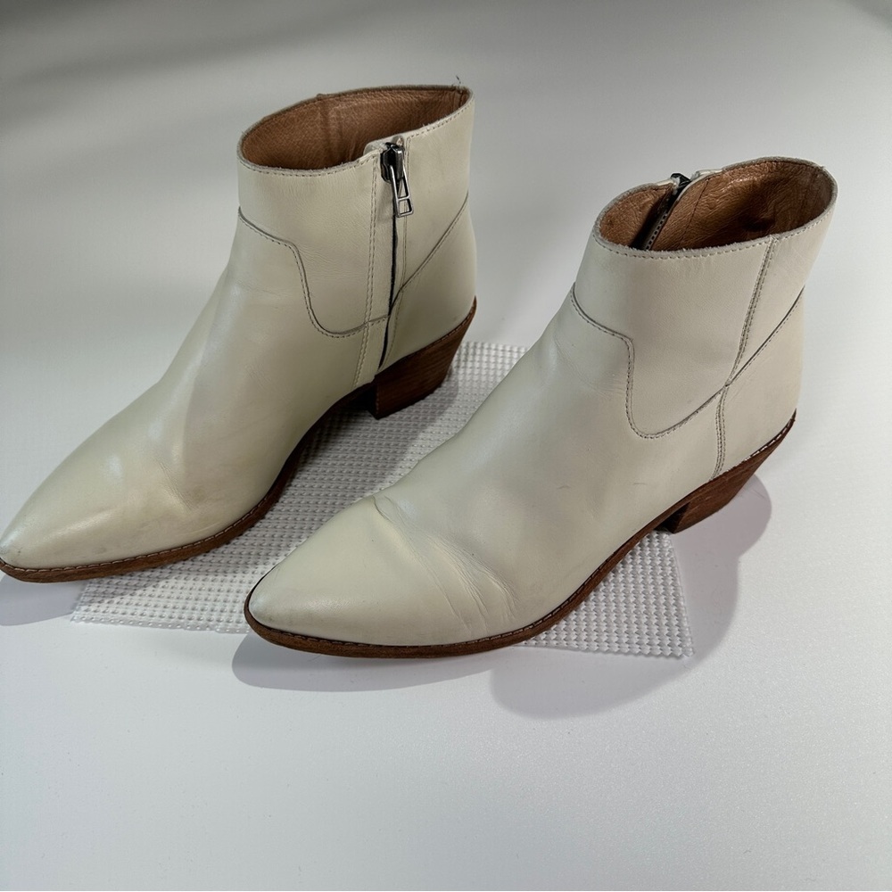Madewell Charley ankle boots ivory leather pointed toe stacked heel size 8.5 - Picture 4 of 12